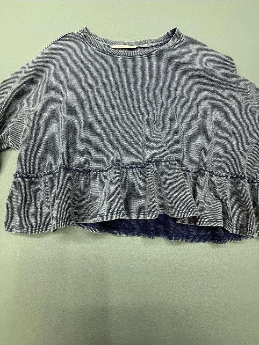 Altar'd State Washed Blue Ruffle-Hem Crop Top